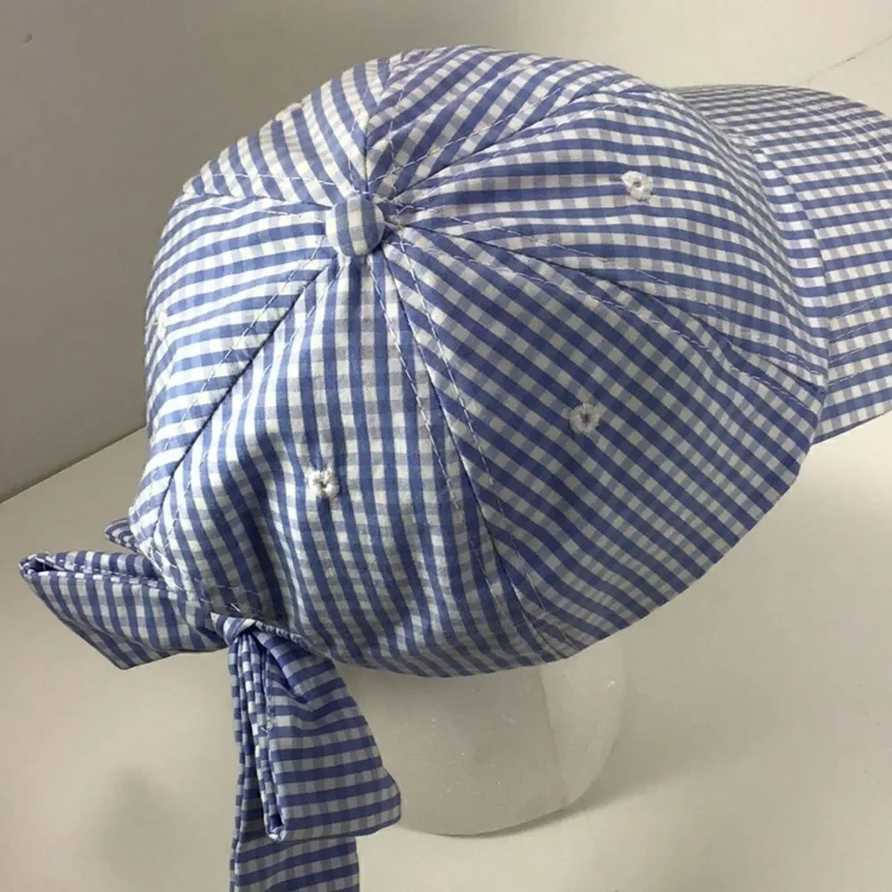 Baseball Cap BP New Blue White Gingham Check Baseball Hat Bow On Back O/S - Picture 4 of 5